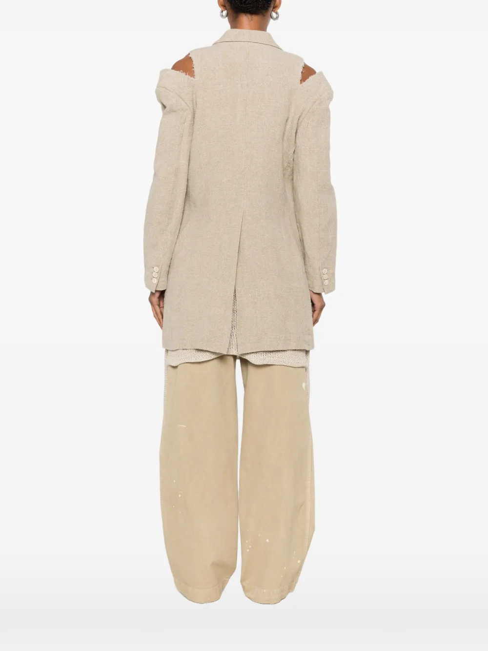 Comme Des Garçons Jas met franje en uitgesneden details Beige