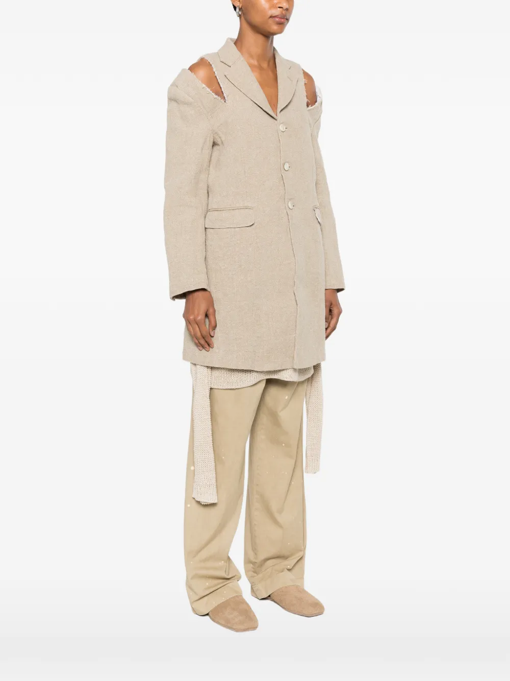 Comme Des Garçons Jas met franje en uitgesneden details Beige