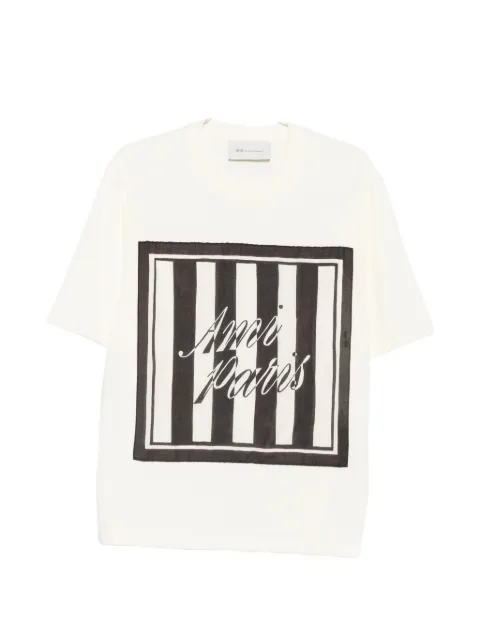 AMI Paris logo-print striped-patch T-shirt