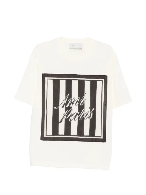 AMI Paris logo-print striped-patch T-shirt