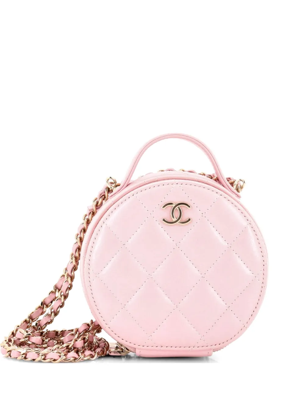 CHANEL Pre-Owned Handle with Care Round Vanity Case with Chain Quilted Lambskin Small crossbody bag - Rosa