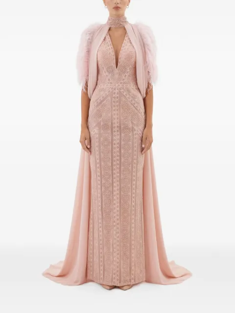 Gattinolli by Marwan vestido de fiesta con ribete de plumas