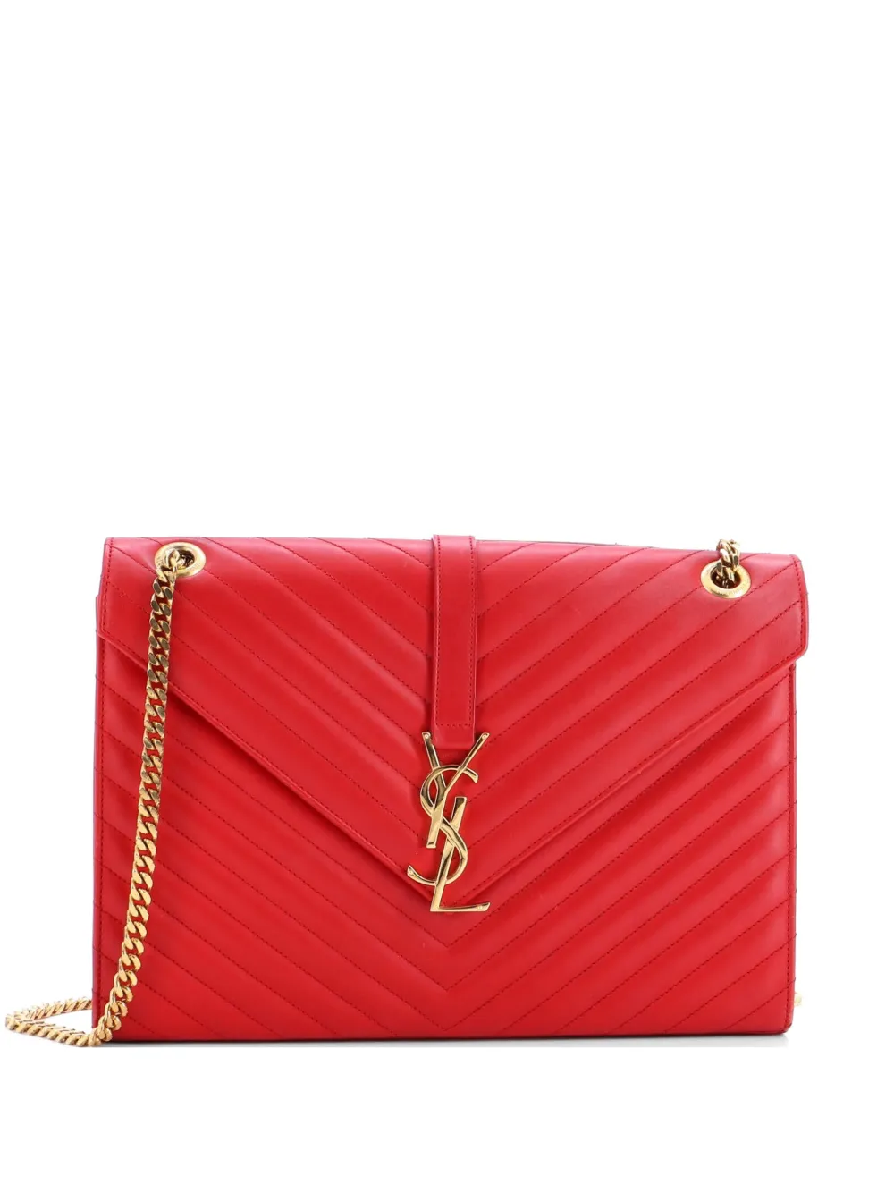 Saint Laurent Pre-Owned Classic Monogram Envelope Satchel Matelasse Chevron Leather Large shoulder bag - Rosso