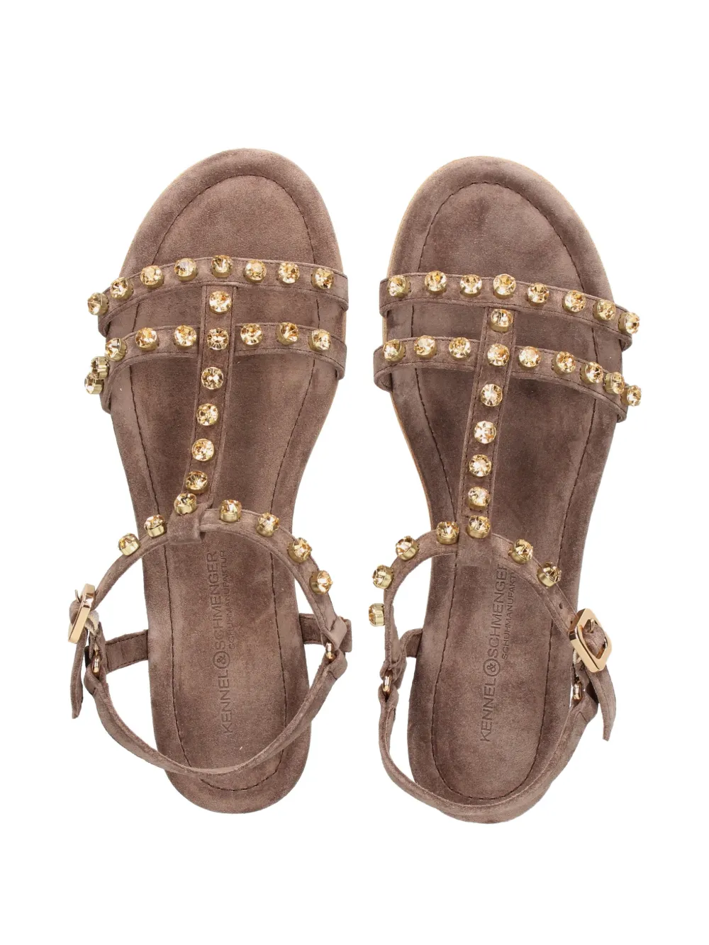 Kennel & Schmenger Carly crystal-embellished T-bar sandals Bruin