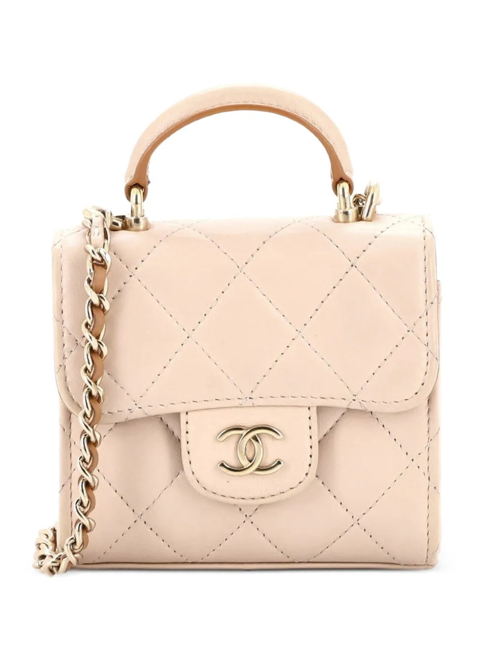 CHANEL Pre-Owned Clutch squadrata in pelle di agnello trapuntata con catena - Toni neutri
