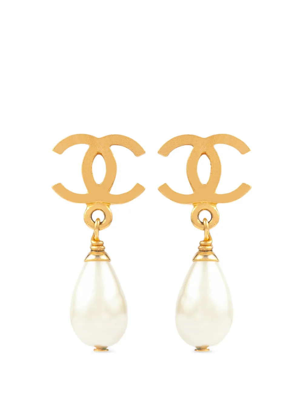 CHANEL Pre-Owned 1996 Interlocking-CC faux-pearl earrings - Gold