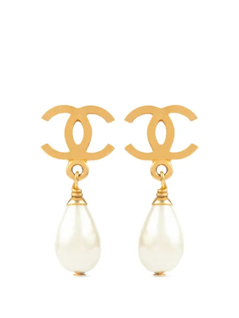 CHANEL Pre-Owned 1996 Interlocking-CC faux-pearl earrings