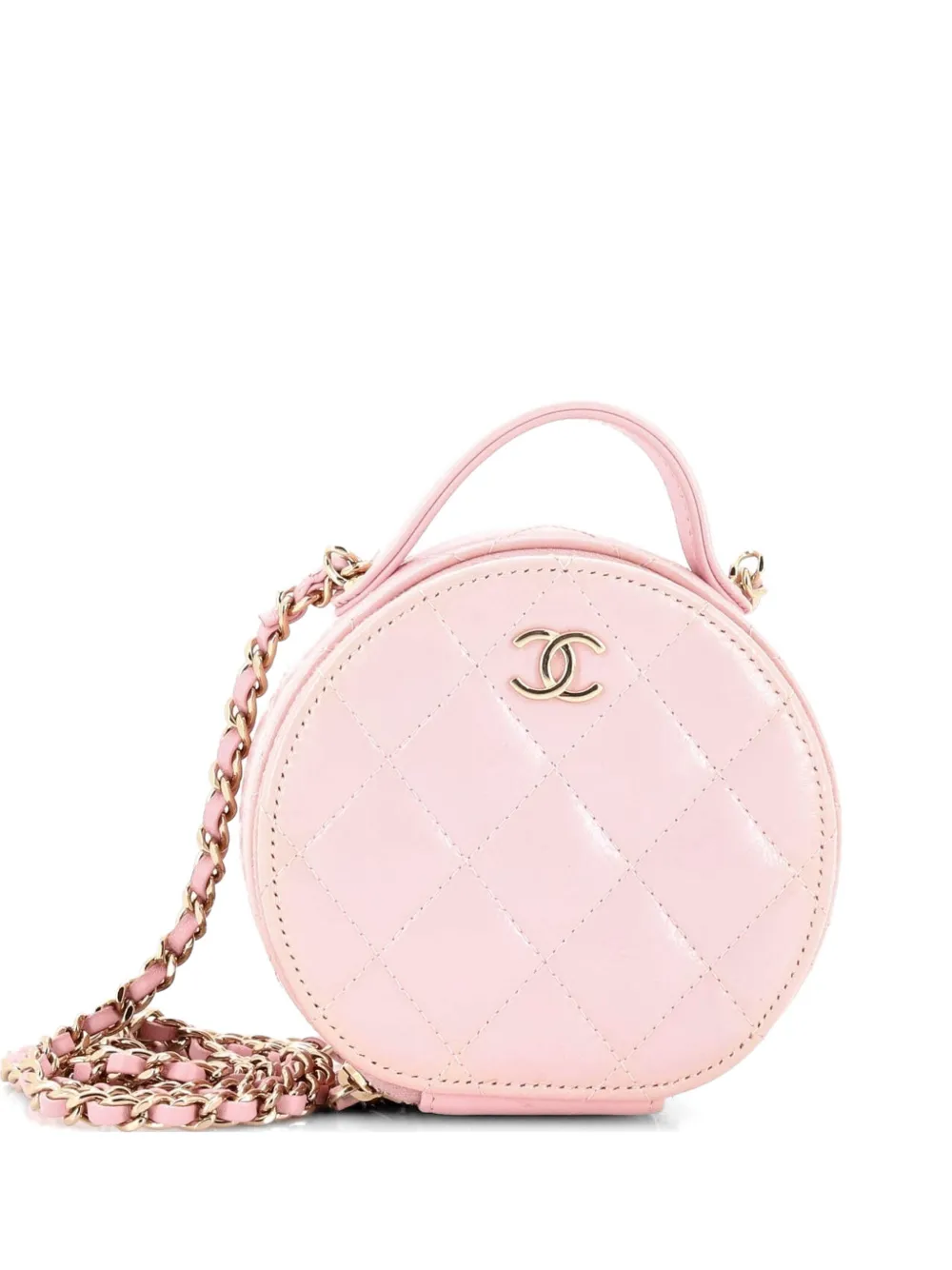 CHANEL Pre-Owned Handle with Care Round Vanity Case with Chain Quilted Lambskin Small crossbody bag - Pink