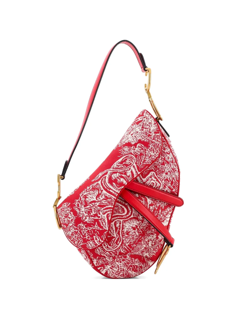Christian Dior Pre-Owned Toile De Jouy Saddle Bag Embroidered Canvas Medium shoulder bag - Rosso