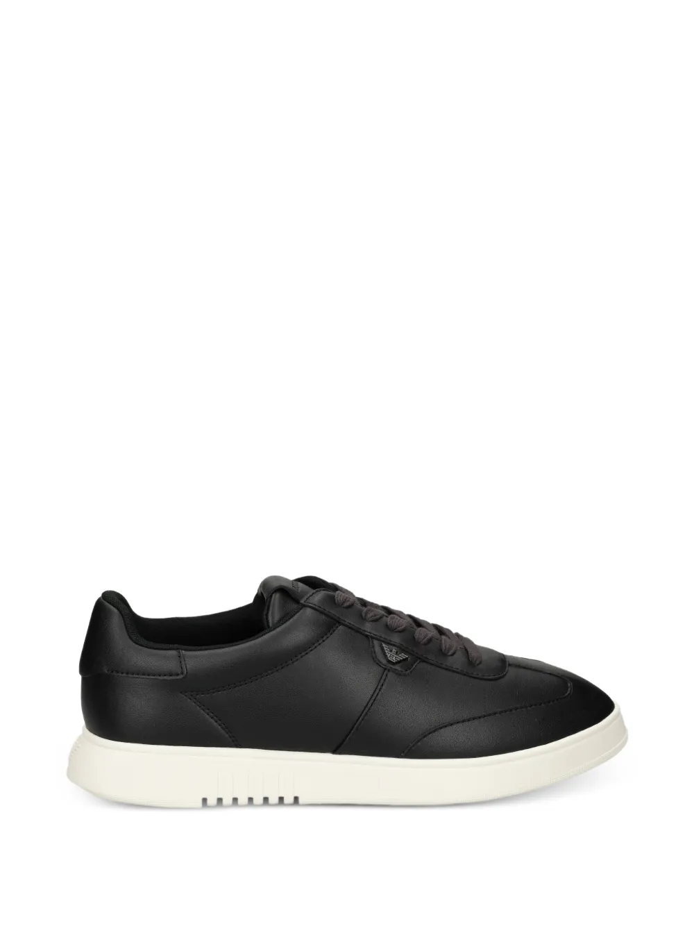 Emporio Armani logo-plaque leather sneakers Zwart