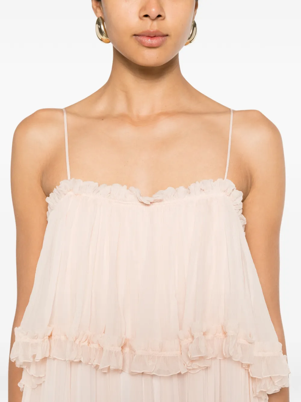 Chloé Mini-jurk met smalle bandjes in zijden mousseline Roze