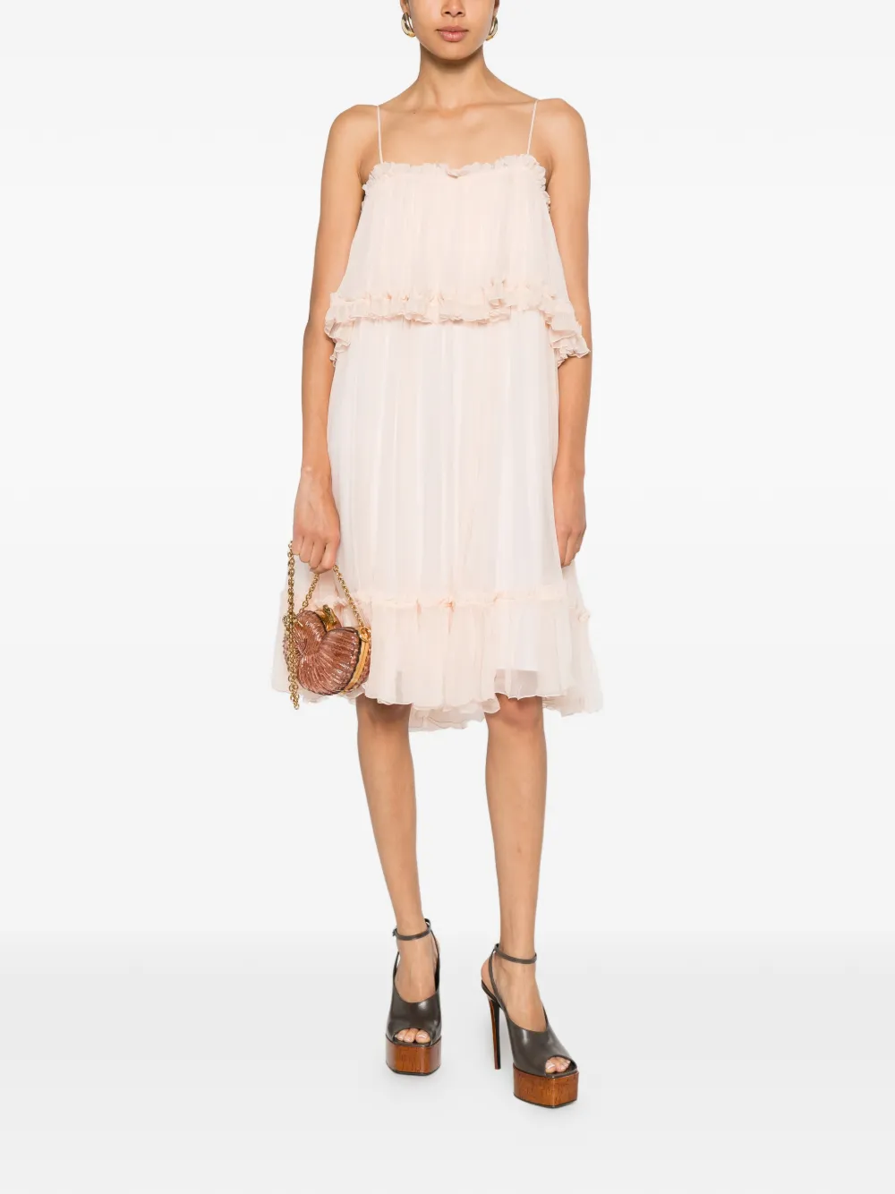 Chloé Mini-jurk met smalle bandjes in zijden mousseline Roze