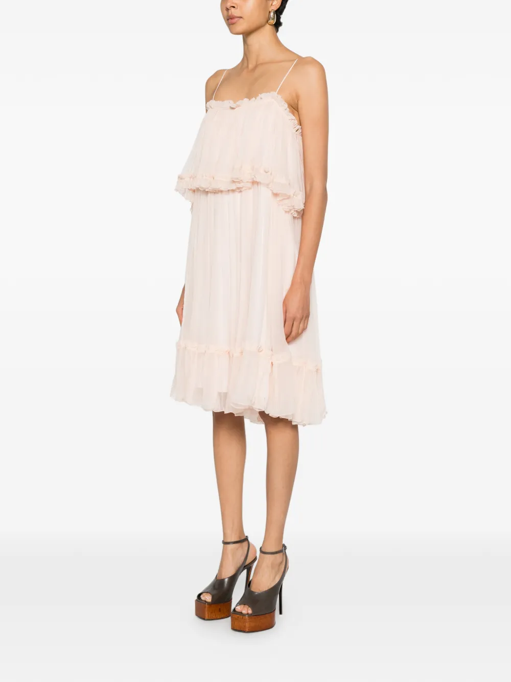 Chloé Mini-jurk met smalle bandjes in zijden mousseline Roze