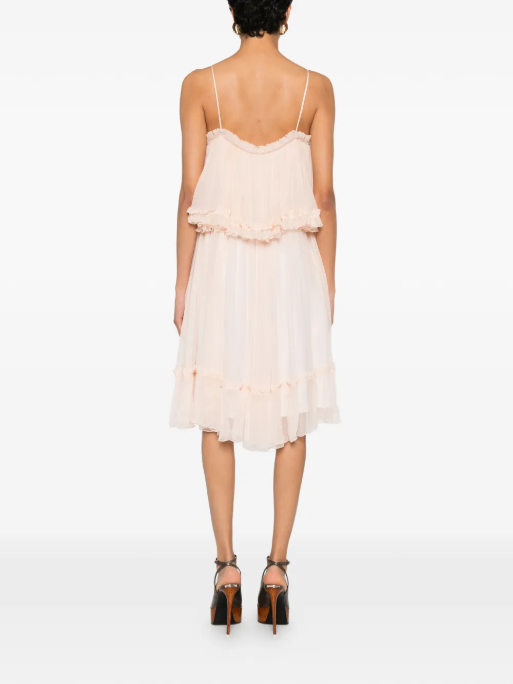 Chloé Mini-jurk met smalle bandjes in zijden mousseline Roze