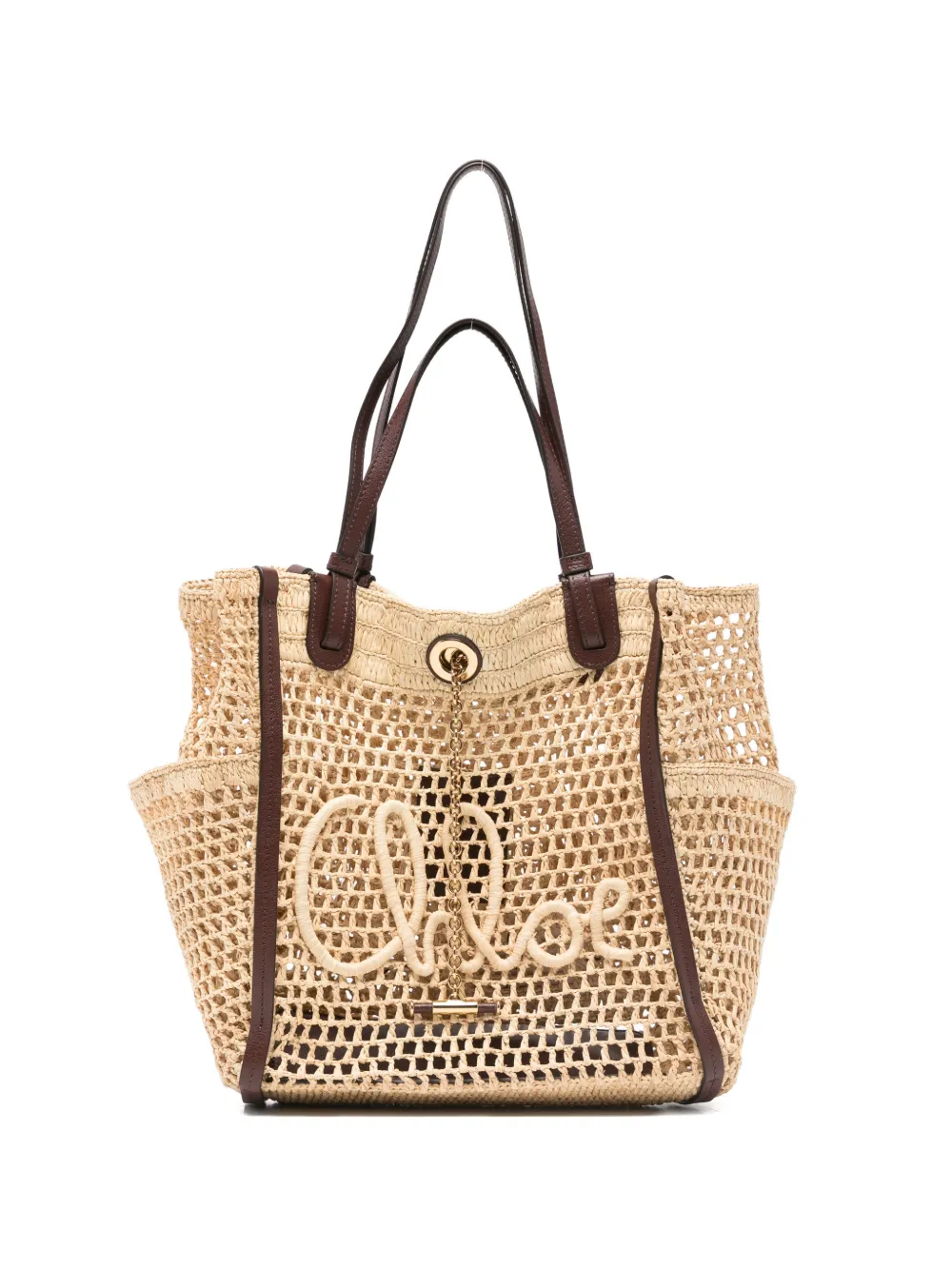 Chloé Double Carry Open-knit Logo-patch Tote Bag In Neutral