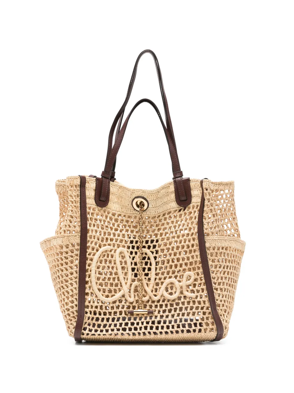 Chloé Double Carry open-knit logo-patch tote bag - Toni neutri