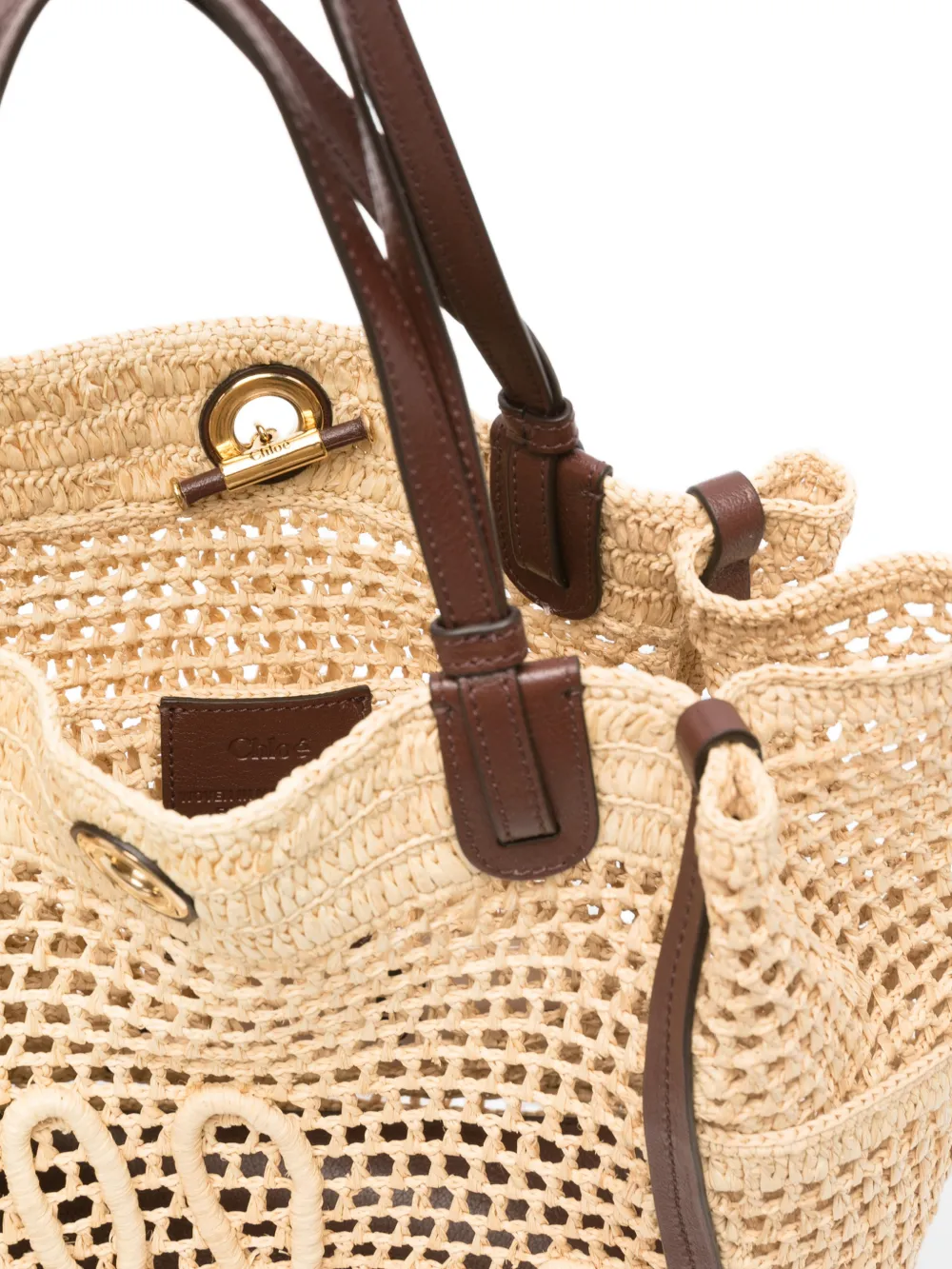 Chloé Double Carry opengebreide shopper met logopatch Beige
