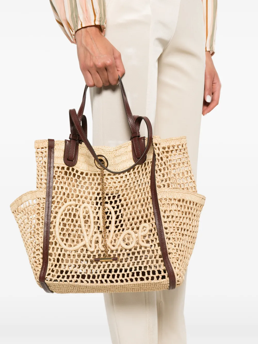 Chloé Double Carry opengebreide shopper met logopatch Beige