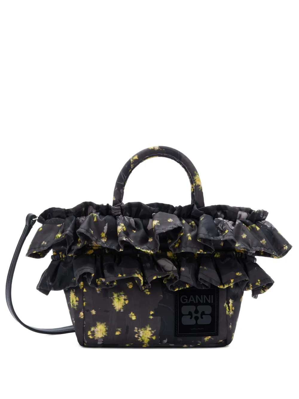 GANNI Borsa tote mini con stampa - Nero