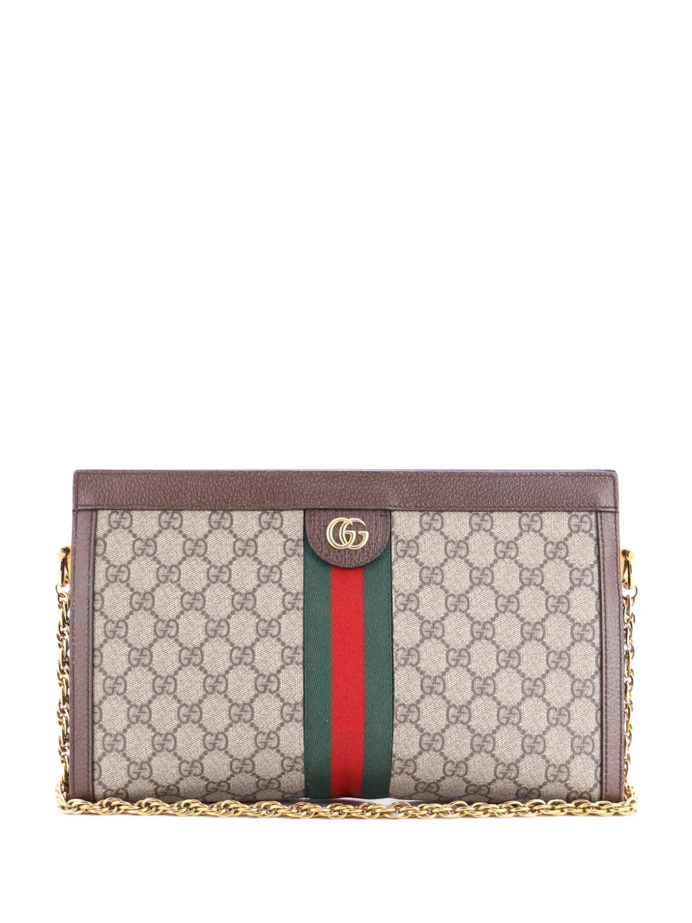 Gucci Pre-Owned Borsa a spalla Ophidia media in tela cerata GG con catena - Marrone