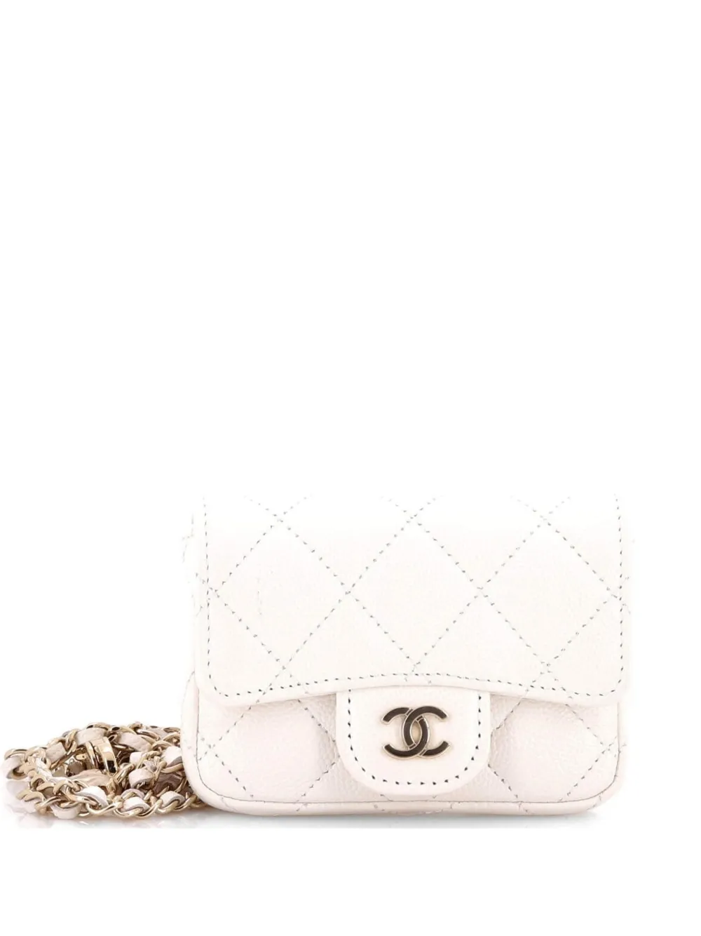 CHANEL Pre-Owned Classic Flap Chain Quilted Caviar Mini belt bag - Bianco