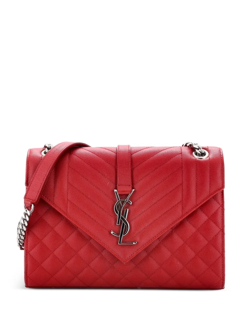 Saint Laurent Pre-Owned Borsa a spalla Classic Monogram Envelope media in pelle matelassé con motivo chevron - Rosso