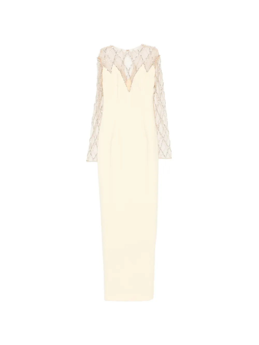 JEAN-LOUIS SABAJI crystal-grid embroidered crepe dress - Toni neutri