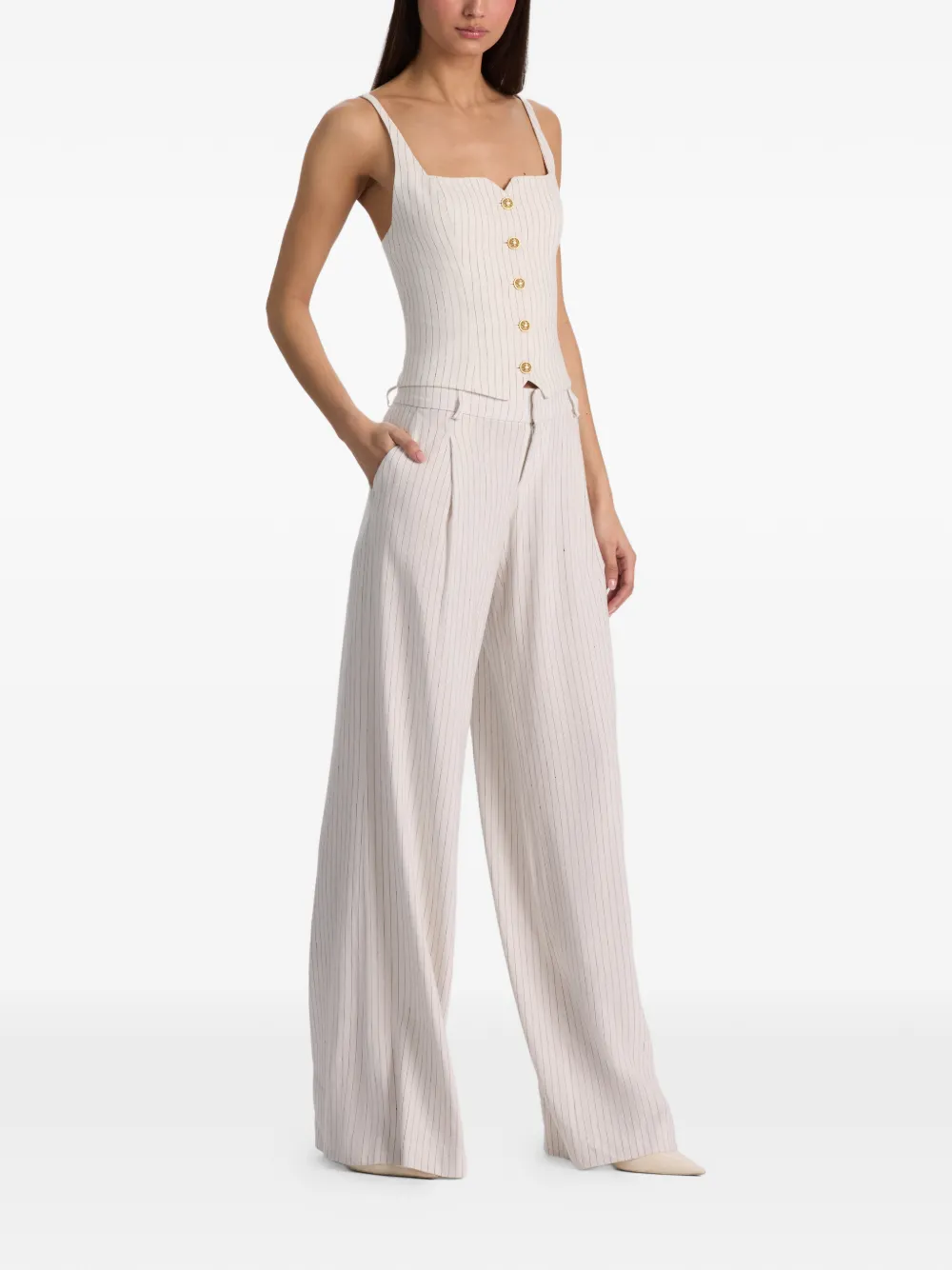 alice + olivia Eric gestreepte broek Beige