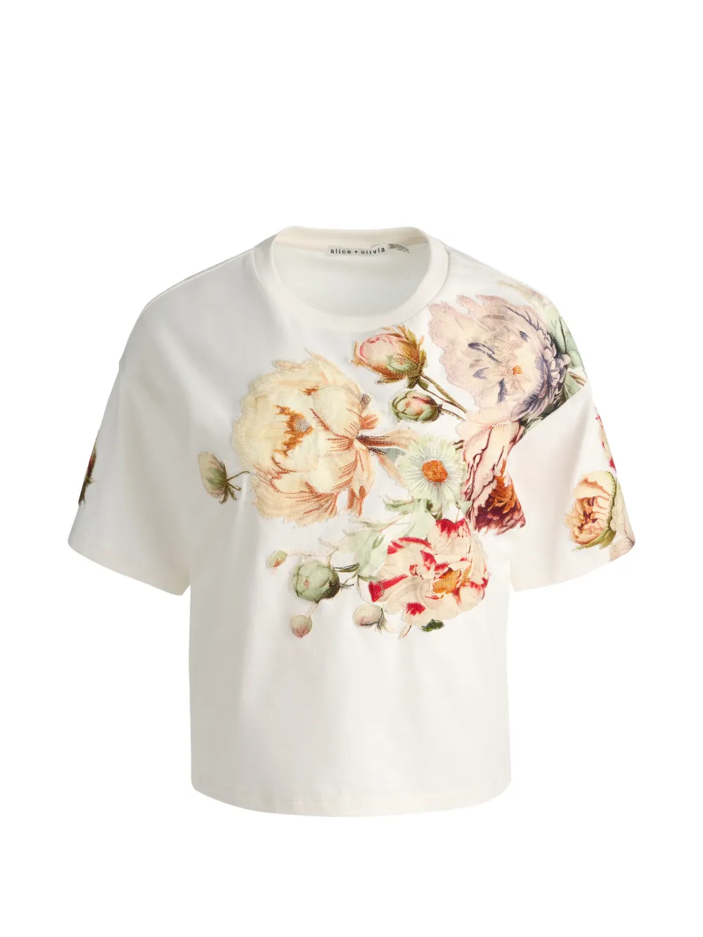 alice + olivia Evan floral-appliqué T-shirt - Weiß