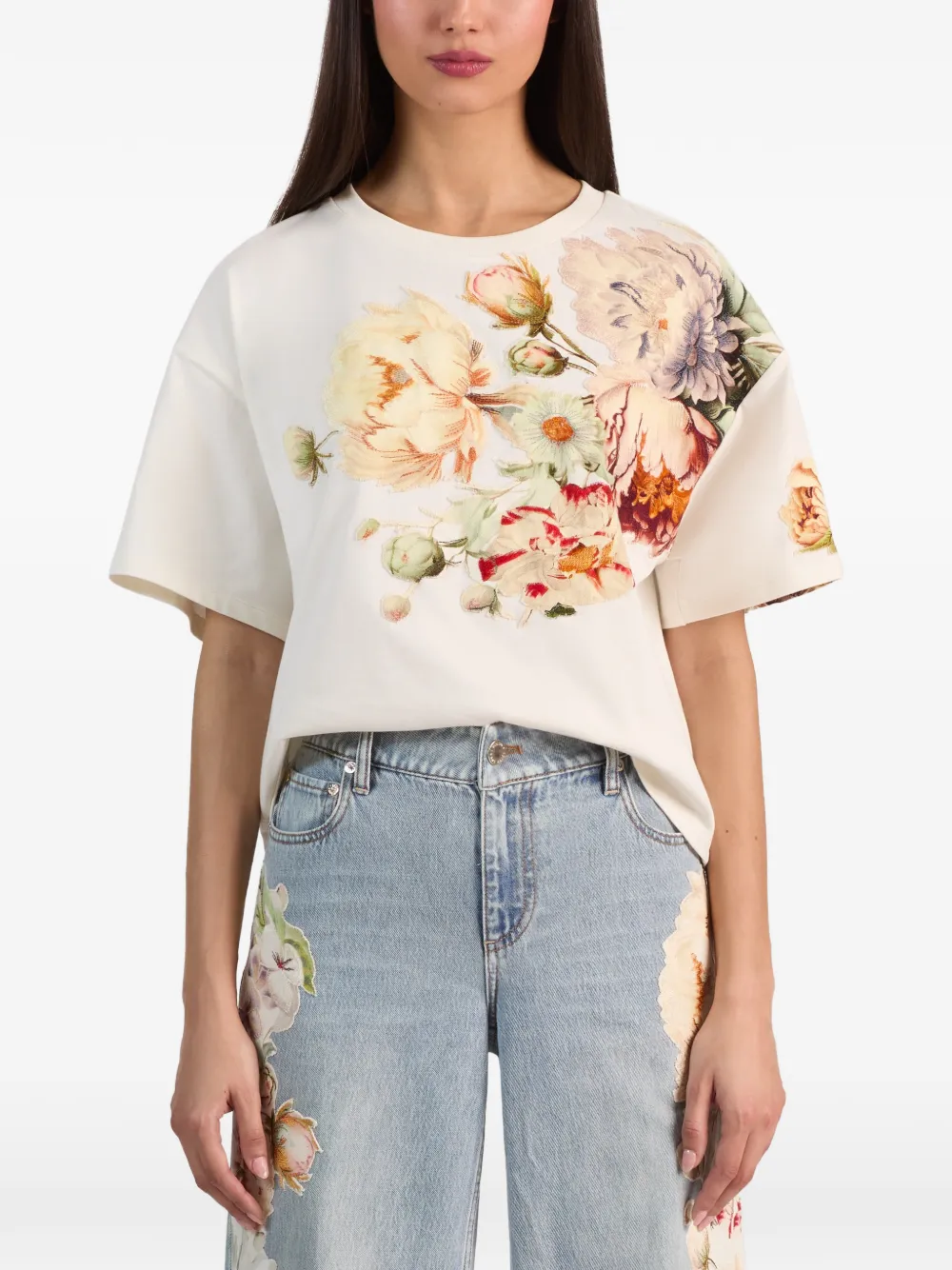 alice + olivia Evan T-shirt met bloemapplicatie Wit