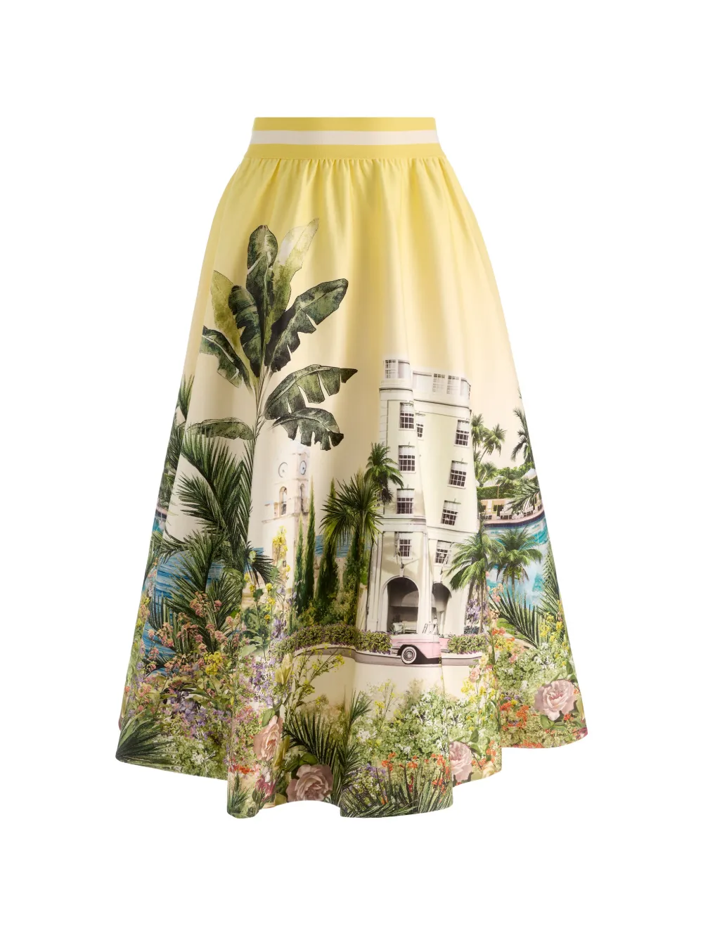 alice + olivia Earla tropical-print flared skirt - Gelb
