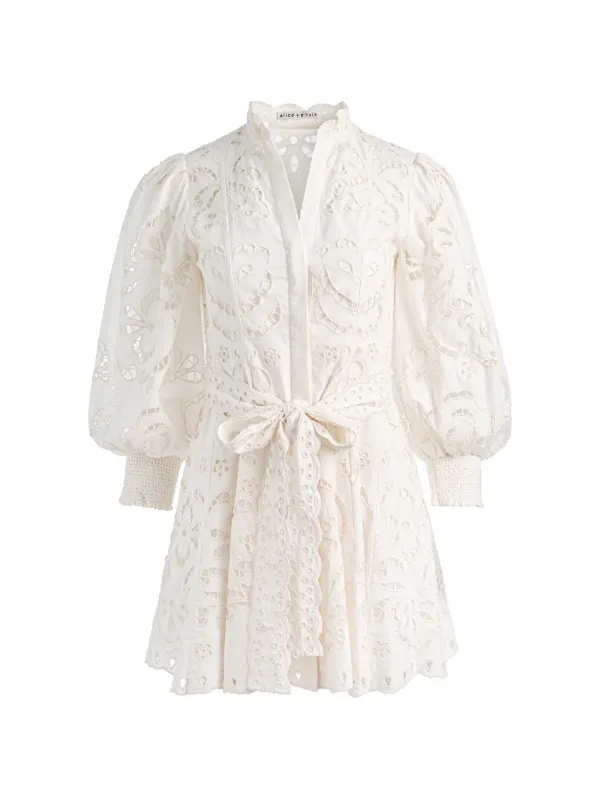 broderie anglaise mini dress White Crochet Broderie Anglaise Mini Dress