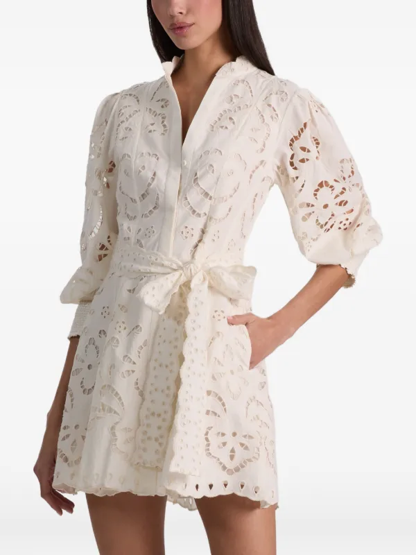 mini broderie anglaise dress Avec Les Filles Women's Ruffle Handkerchief Hem Cotton Broderie Anglaise Sundress - White