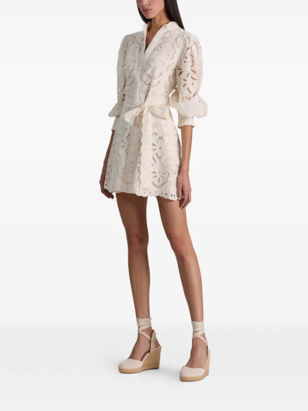 broderie anglaise mini dress White Crochet Broderie Anglaise Mini Dress