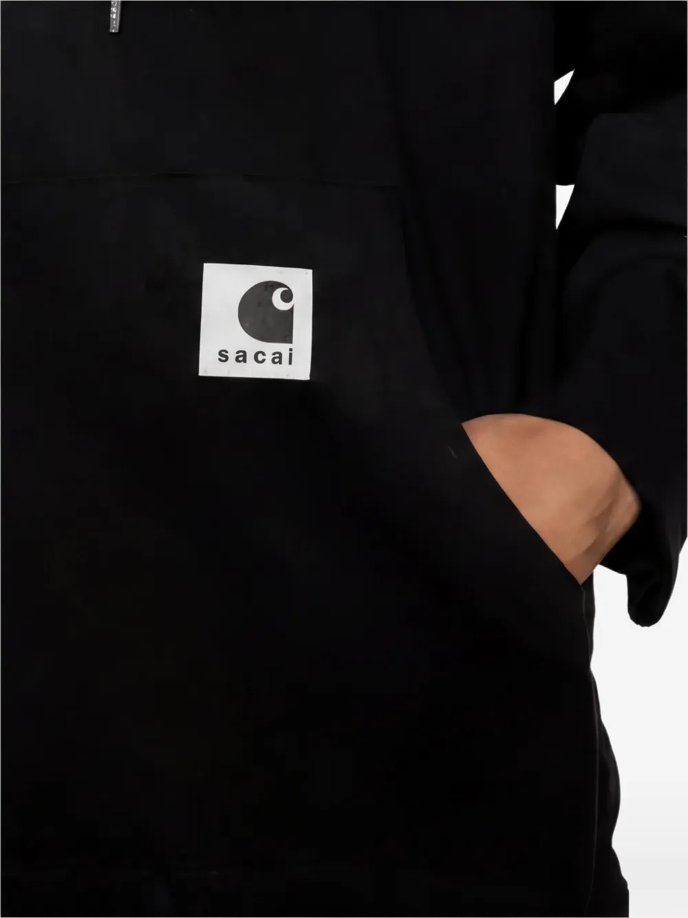 sacai x Carhartt WIP logo-patch jersey hoodie Zwart