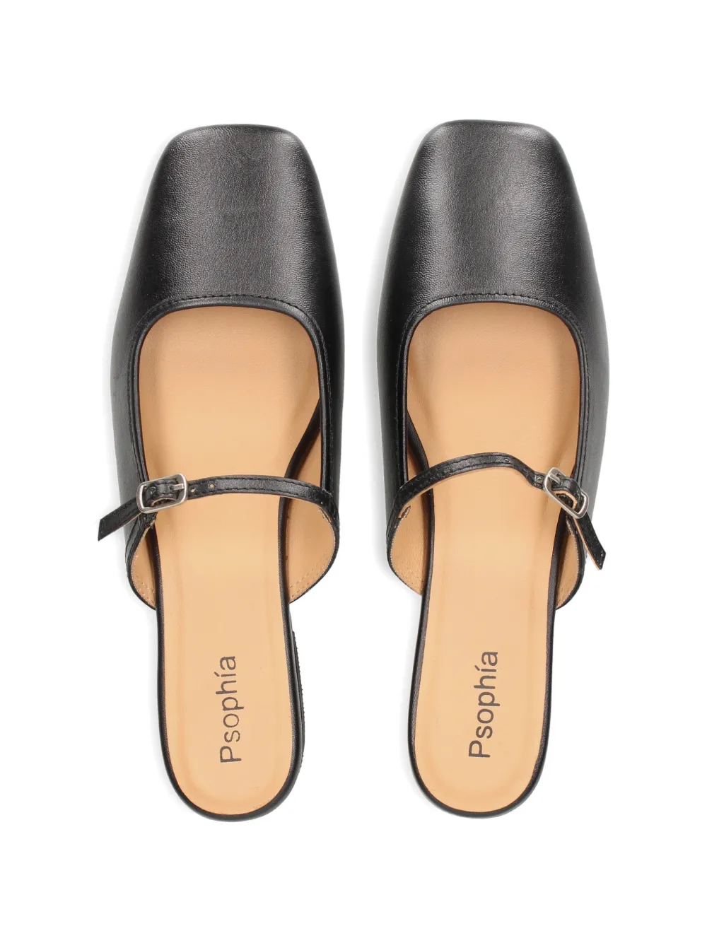 PSOPHIA buckle-strap leather ballet flats Zwart