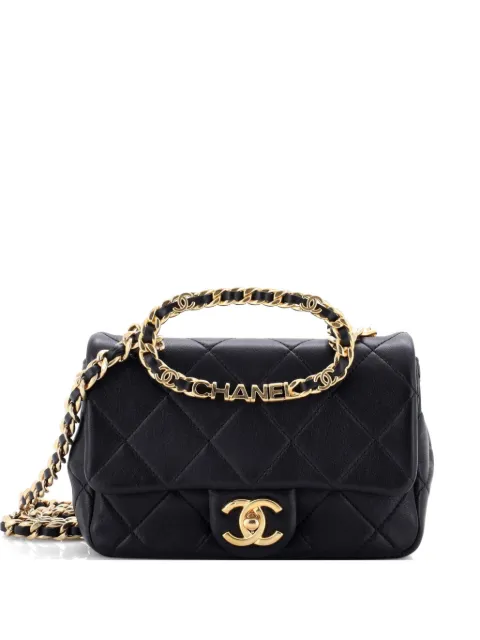 CHANEL Pre-Owned Oval Logo Chain Handle Flap Bag Quilted Lambskin Small shoulder bag