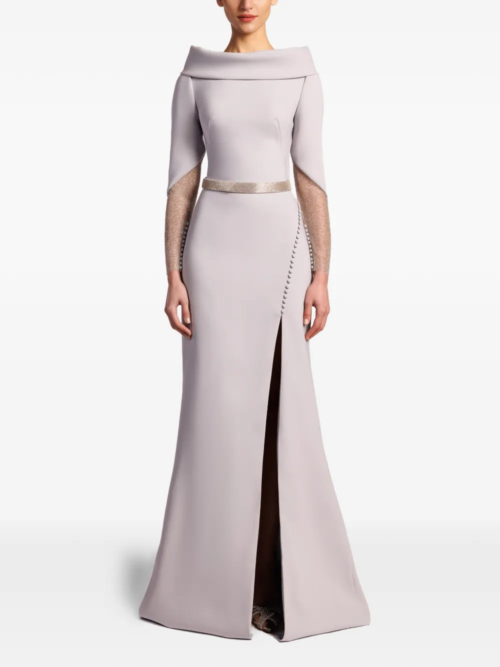 Gattinolli by Marwan Off-shoulder avondjurk met zijsplit Grijs