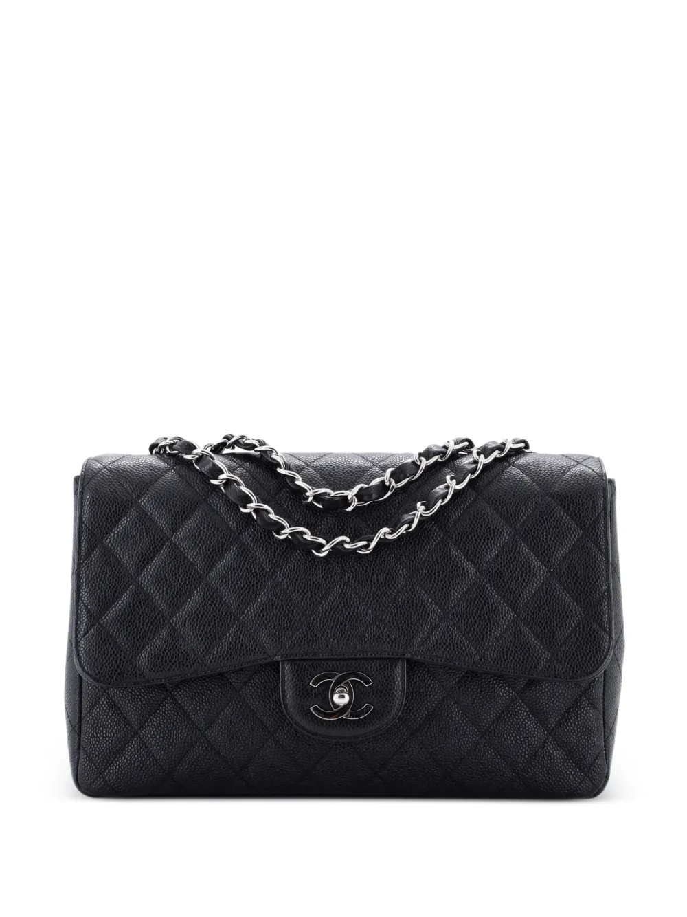 CHANEL Pre-Owned Borsa a spalla Jumbo in pelle Caviar trapuntata con battente - Nero
