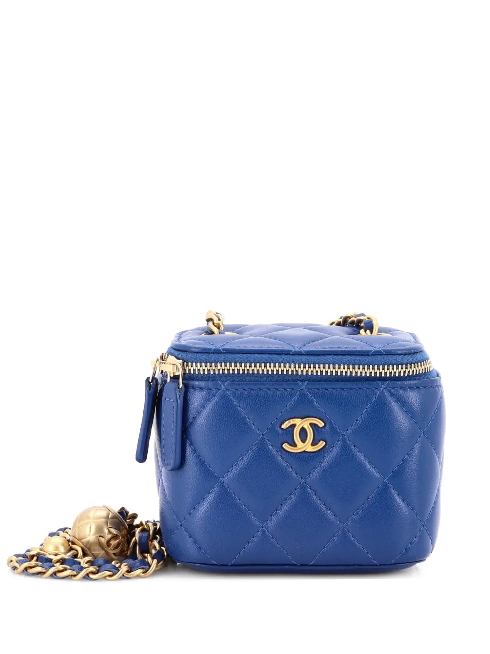 CHANEL Pre-Owned Pearl Crush Vanity Case with Chain Quilted Lambskin Mini clutch bag - Blu