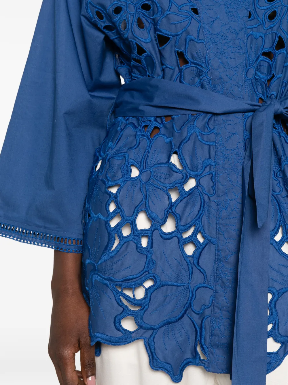 Ermanno Scervino broderie-anglaise Belted Coat | Blue | FARFETCH