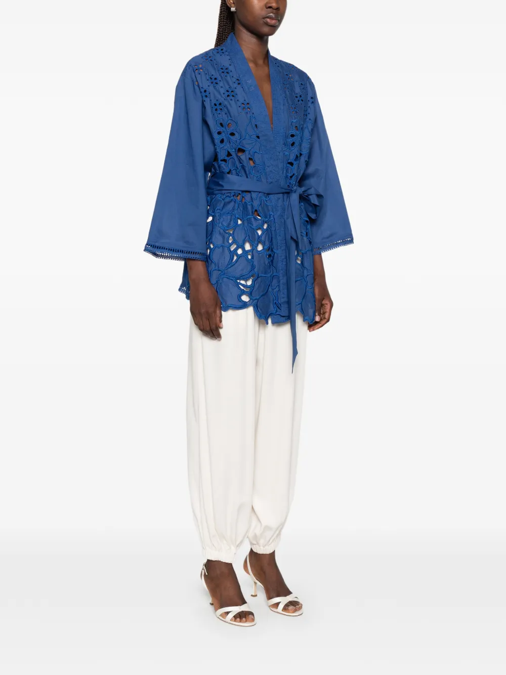 Ermanno Scervino broderie-anglaise Belted Coat | Blue | FARFETCH