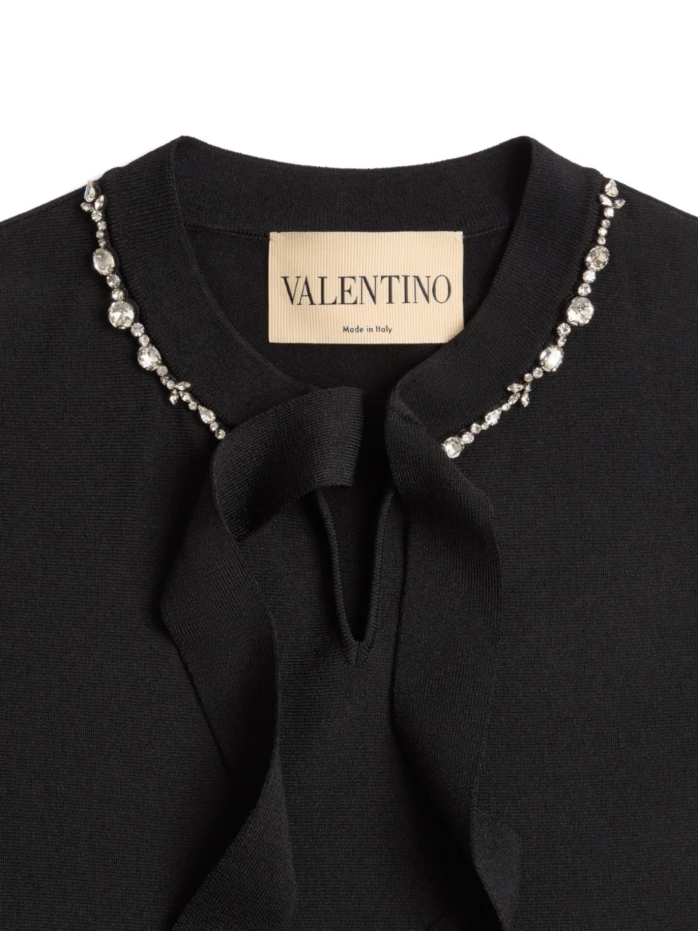 Valentino Garavani Mini-jurk verfraaid met kristallen en strik Zwart