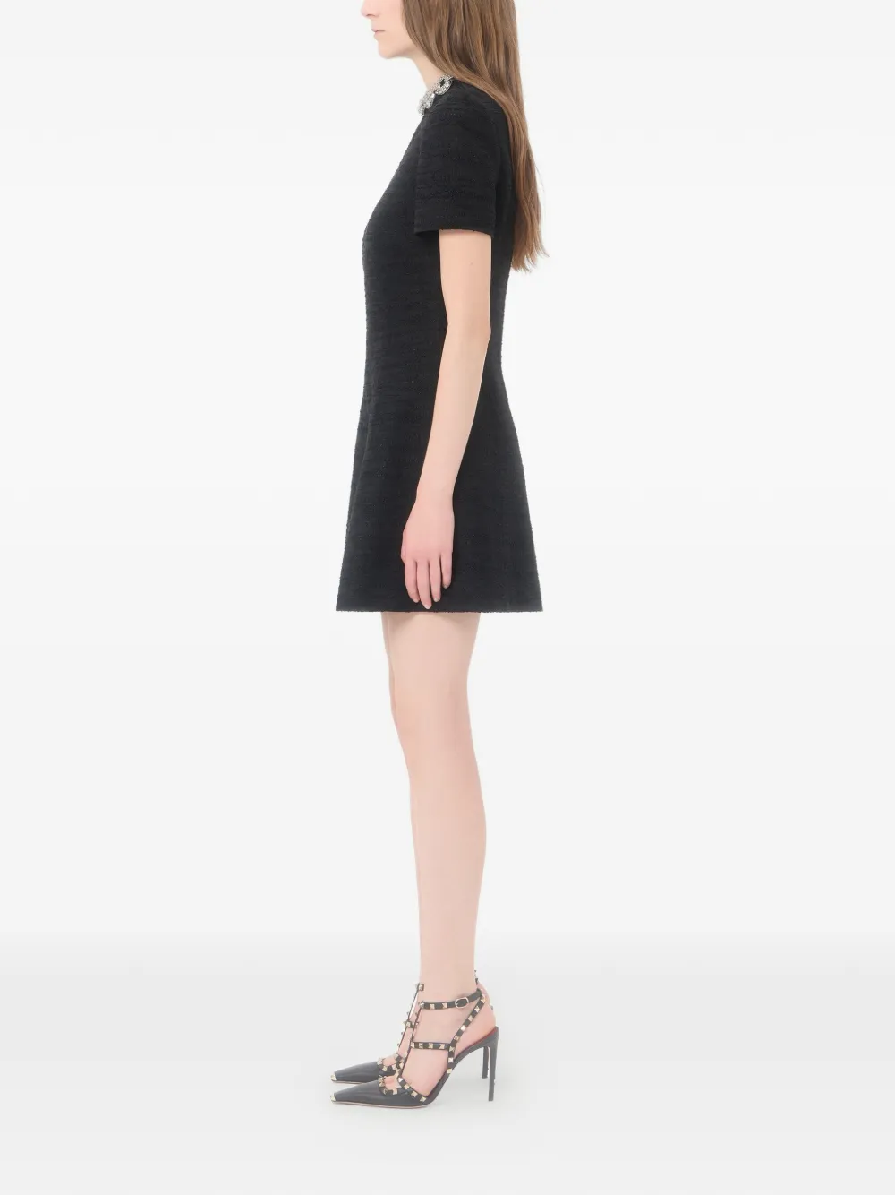 Valentino Garavani Bouclé tweed jurk met verfraaiing Zwart