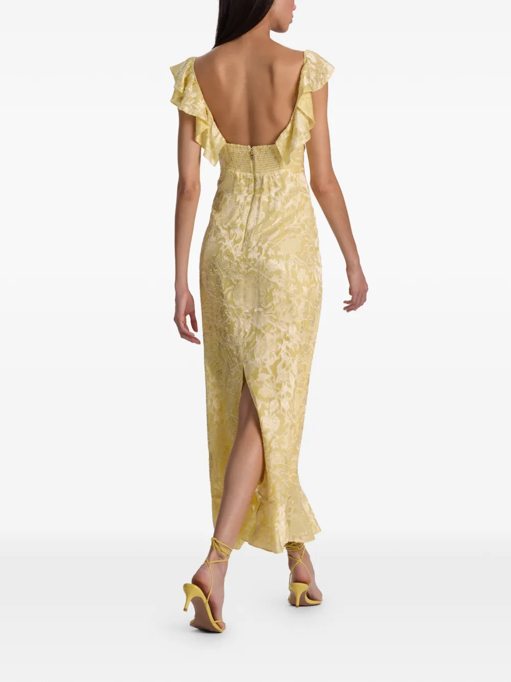 alice + olivia Gemma midi-jurk met bloemen jacquard Geel