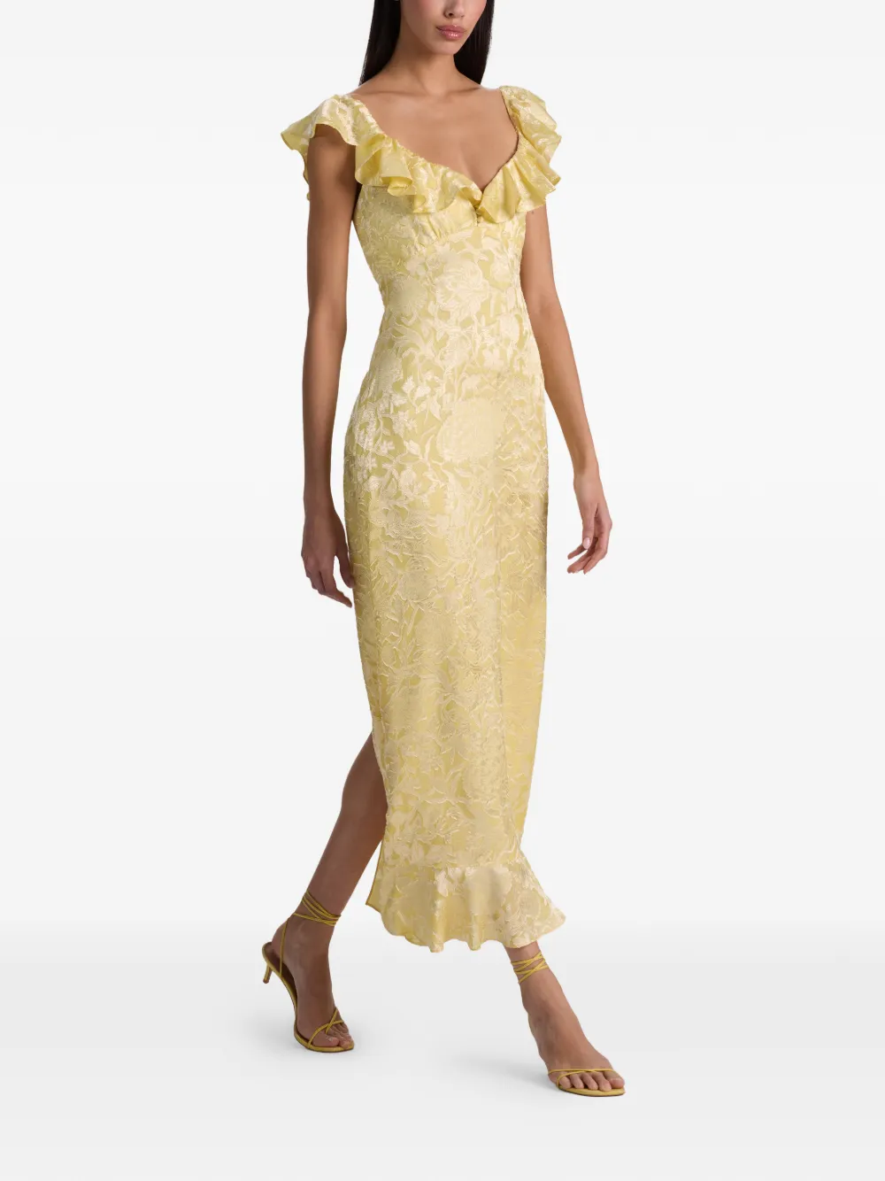 alice + olivia Gemma midi-jurk met bloemen jacquard Geel