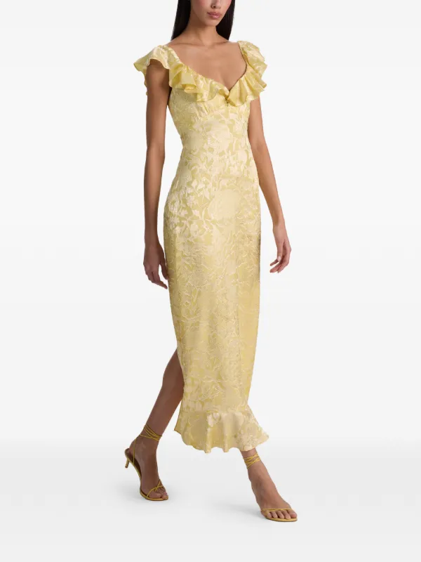 Alice + Olivia Gemma floral-jacquard Midi Dress | Yellow | FARFETCH UK