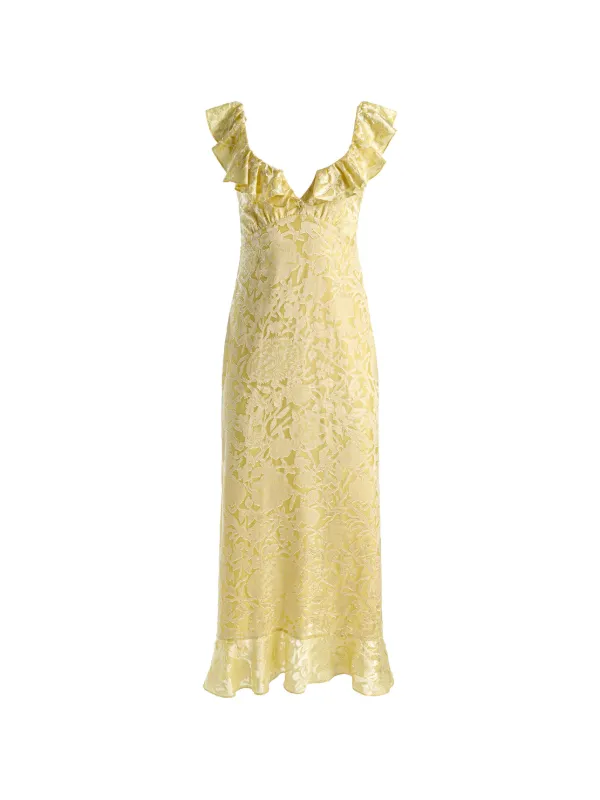 alice and olivia yellow dress VERA MINI in GOLDEN HOUR With cross back straps so it looks good coming and going. alice + olivia Gemma Ruffled