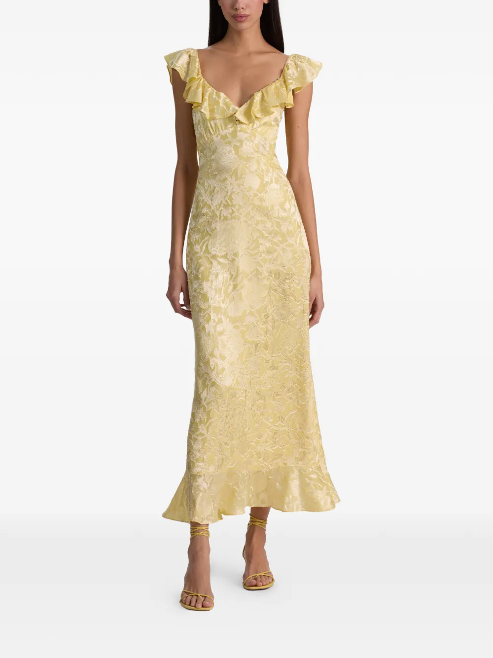 alice + olivia Gemma midi-jurk met bloemen jacquard Geel