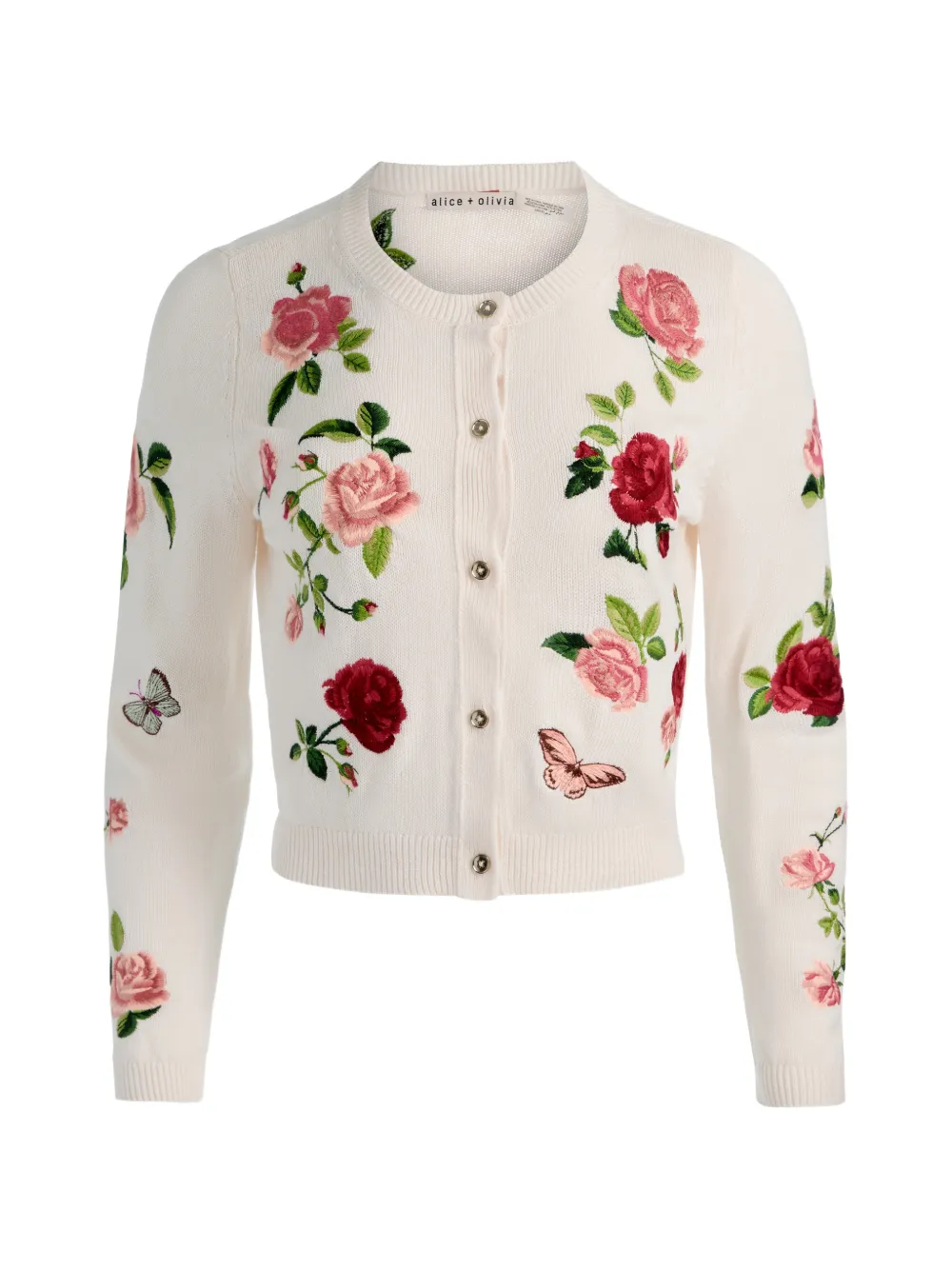 alice + olivia Dollie floral-embroidered cardigan - Toni neutri